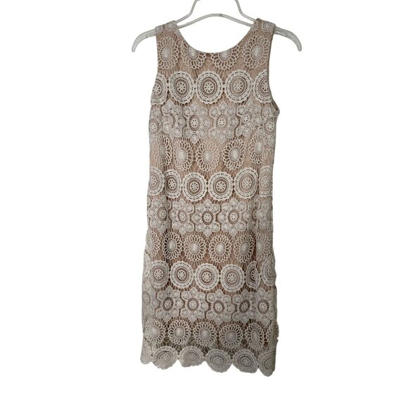 Eliza J Womens Ivory Nude Lace Dress with Scalloped Hem Sz 2 Romantic Fairycore - Picture 2 of 9